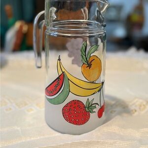 Vintage Fruit Design Glass Pitcher